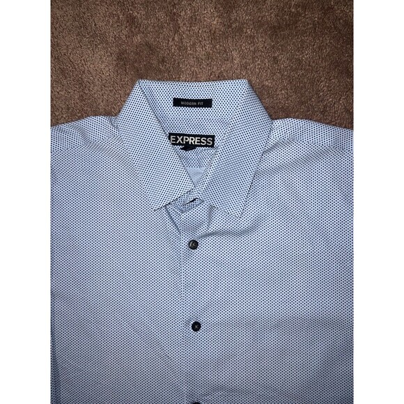 Express Modern Fit Polka Dot Light Blue Collared Button Up Mens Shirt  Size XL - Picture 2 of 3